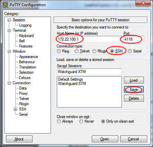 Zugriff mit Putty ber Port 4118 auf die Fireware CLI